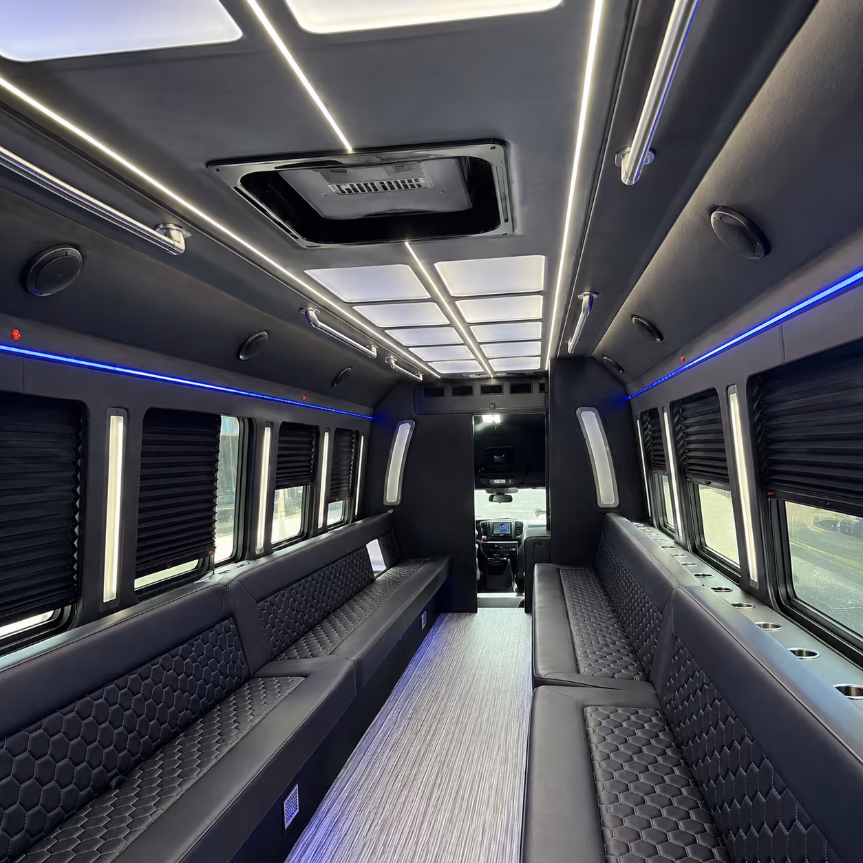 Passenger watching the Corpus Christi scenery during a regional party bus road trip